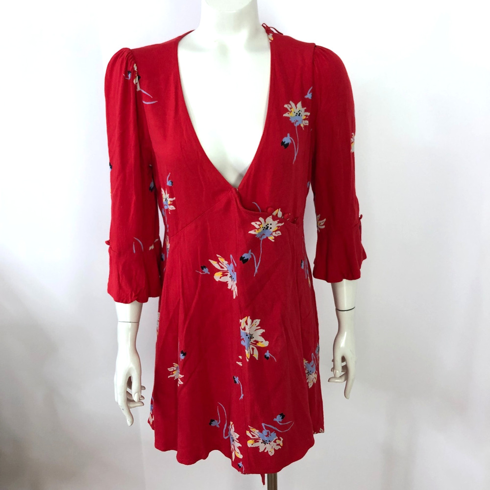 Free People Medium Peasant Smock Women's Midi Dress Red PLS READ STAIN